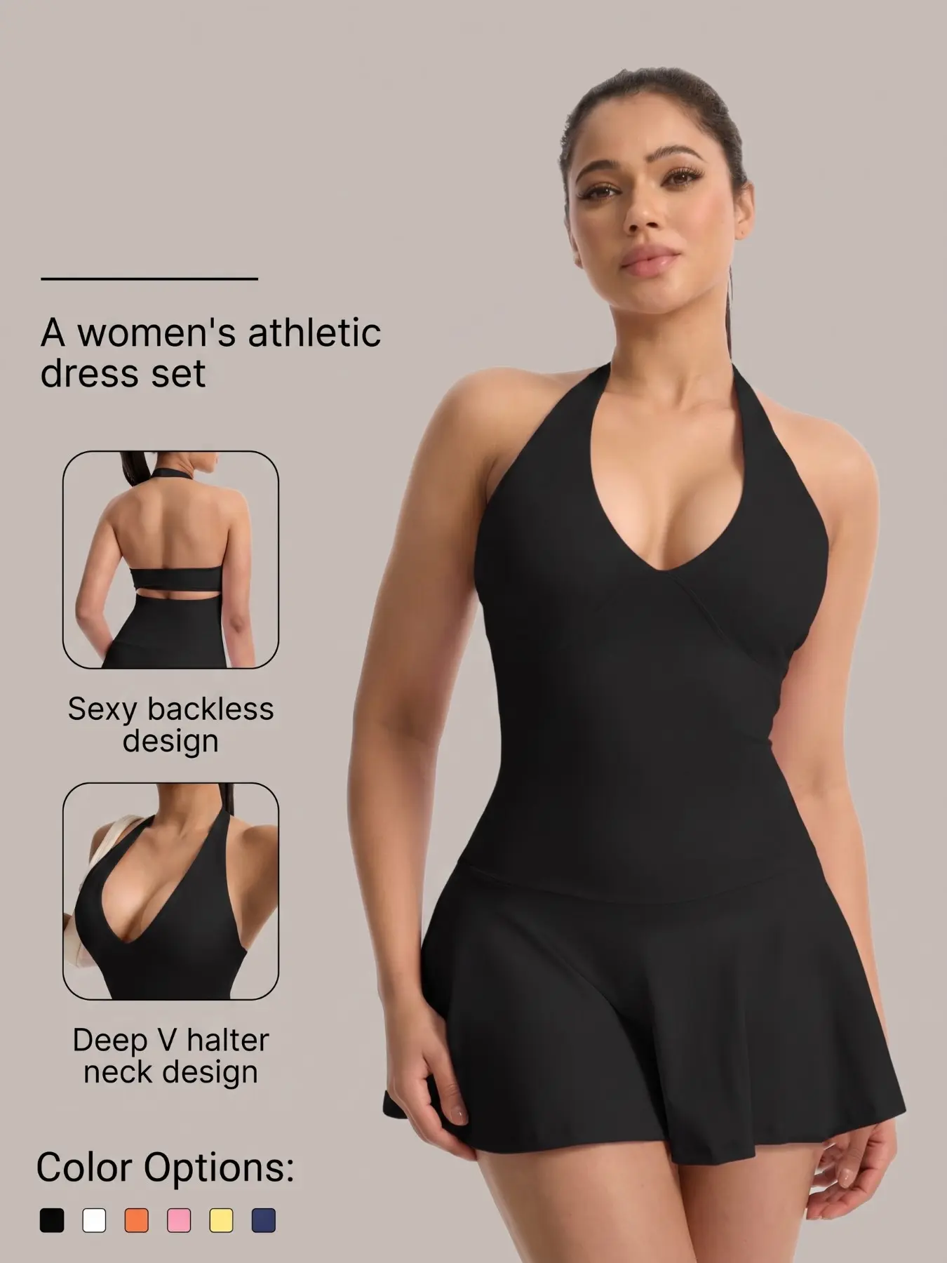 Backless Dress with Shorts, Detachable Padded Bra, Slim Fit Mini Dress, Summer One-Piece, Fashionable and Comfortable, Sporty Dress