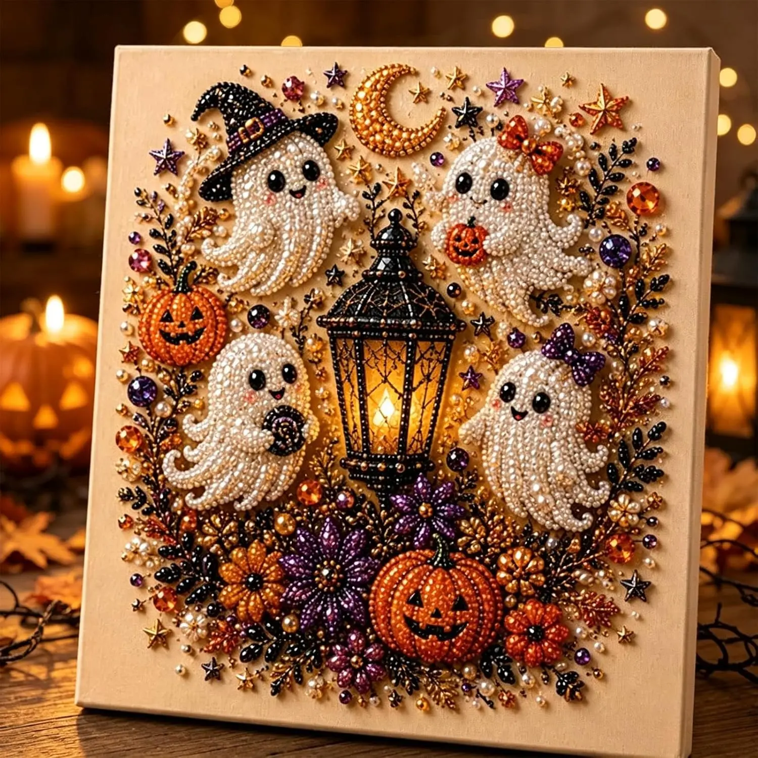 Halloween Ghost Pearl Art DIY Kit, 3D Diamond Painting Craft with Cute Halloween Design, Pearl Art Kits for Adults, DIY Fall Home Decor Wall Art for Parties and Seasonal Gifts ( # A