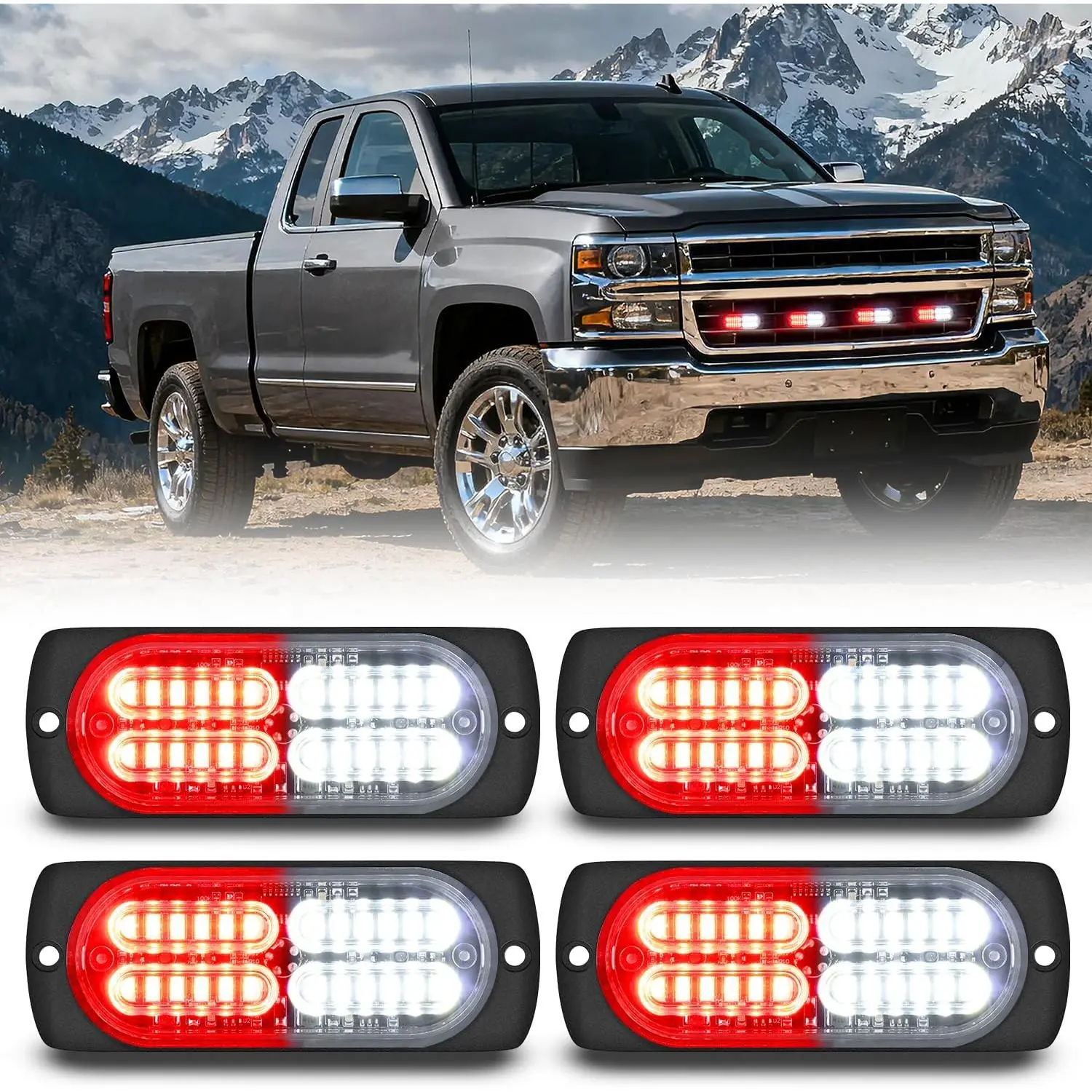 Nilight 4PCS 24LED 12V-24V Red White Surface Mount Grille Emergency Strobe Lights with Sync Flashing, Side Marker Hazard Safety Lights for Car Truck Campers, Side Marker Lights