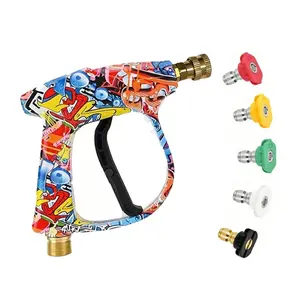 High Pressure Washer Gun for Car Cleaning M22 Air Inlet with Quick Connector Nozzle with Quick Converter Easy to Install Car Washing Gun with 5 Nozzles Pressure Power Washers for Multi Occasions Multi-color Car Wash Equipment Car Wash Jet Car Wash Tool