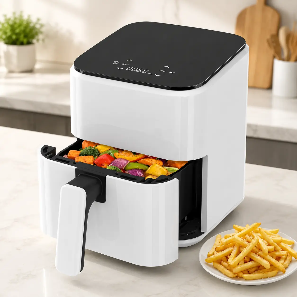 3.17 QT Compact Digital Air Fryer with PP Touch Panel, Easy-Read LED Display, 400°F Rapid Heat Technology, Nonstick Basket, Oil-Free Healthy Cooker, Energy-Saving Mini Air Fryer for Personal Meals, Dorm, Apartment & Small Kitchen