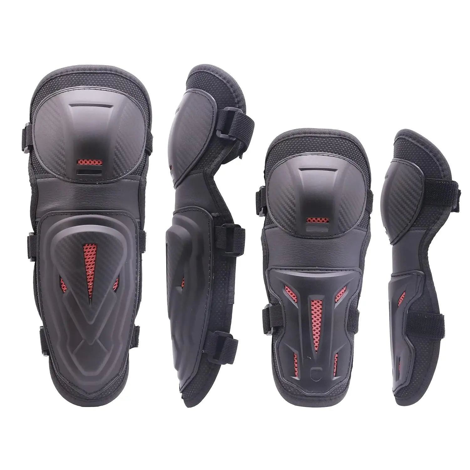 Powersports Knee Shin Guards/Elbow Guards for Adults, Elbow and Knee Pads with Adjustable Strap for Motorcycle Dirt Bike Mountain Bike(Elbow&Knee Shin Guards(4pcs))