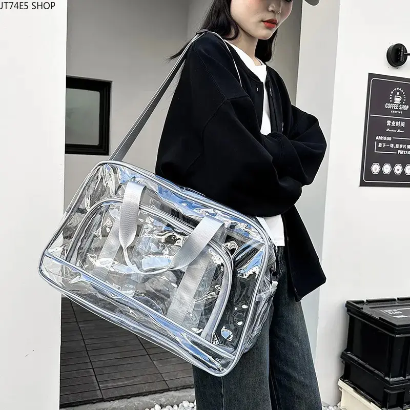 Large‑Capacity Transparent PVC Travel Bag, Fitness Storage Clear Beach Bag, Practical Portable Organizer for Travel Beach Gym Use