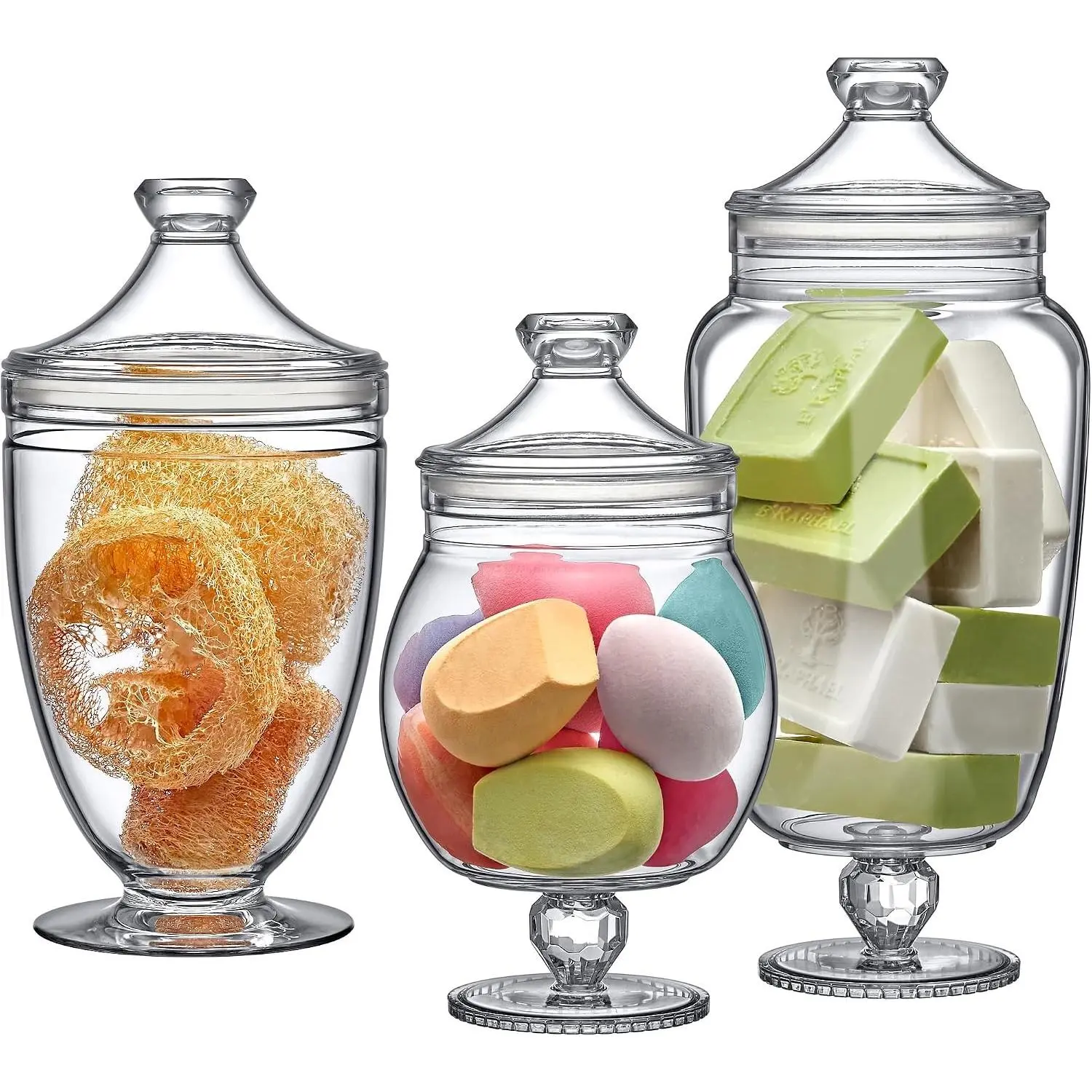 Amazing Abby - Admire - Plastic Apothecary Jars (3-Piece Set, 60/46/40 oz) (NOT Glass), Acrylic Jars with Lids, Bathroom Canisters, Candy Buffet, Wedding Display, BPA-Free and Shatter-Proof