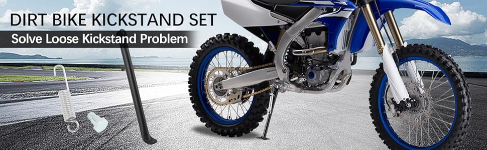 Iron Dirt Bike Kickstand Kit (1 Kit) - Motorcycle Replacement Kickstand with Spring & Screw for Foot Side Support, Professional Accessory to Eliminate Safety Hazards for 70cc-200cc Dirt Pit Bikes