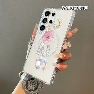 Vintage Patchwork Floral Letter N Print Magnetic Protective Case for SAMSUNG S26 ULTRA S25 S24 S23 S22,Vintage Vibes Shockproof,Aesthetic,Silicone,Lightweight,and Scratch Resistant