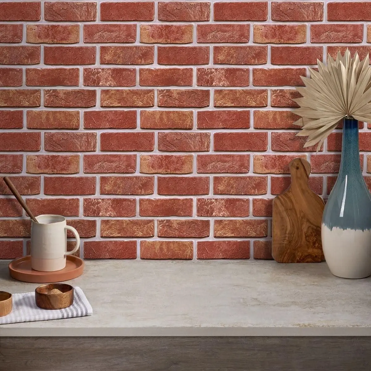 20-piece set of red brick self-adhesive wall panels, Decorative wall panels, peel and stick directly, small, thin PVC fake bricks for self-adhesive wall covering of artificial brick splash-proof panels for Halloween and Christmas indoor