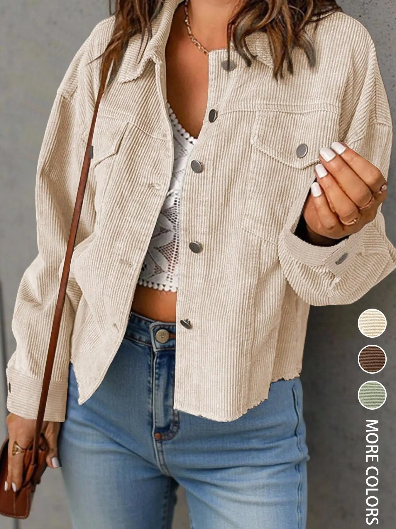 Women's Casual Loose Solid Color Corduroy Button Jacket Coat, Comfortable and Stylish Outerwear, Perfect for Daily Wear, Trendy Fashion Piece