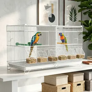 23'' Stackable Bird Cage with Removable Divider, Slide-Out Trays, 16 Feeders & Storage Shelf for Small Birds at Home