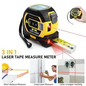 All-In-One 3-In-1 Laser Distance Meter, 40m/60m Range, Tape Measure + Distance + Angle Measurement, LCD Display, M/in/ft Unit Switch, /blue