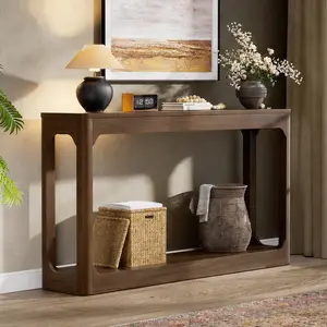 ARCH 55.1 Inch Console Table with Curved Legs, Narrow Sofa Table Behind Couch, Slim Entryway Table with Storage Shelf, Modern Minimalist Hallway Table for Living Room, Entryway, Hallway, Walnut/Black/Natural Options, Particle Board+MDF