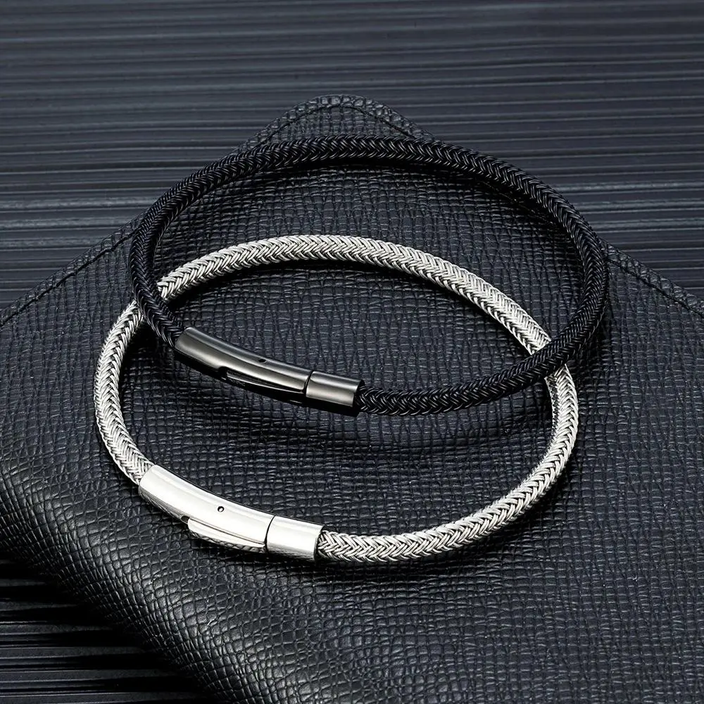 Men's Punk Simple Style Non-Fading Steel Wire Rope Cuff Charm Bangle, Alloy Black Steel Bracelets & Bangles, Daily Fashion Costume Jewelry for Male Gifts, Yes, Unisex, Chain Jewelry Bracelets & Bangles