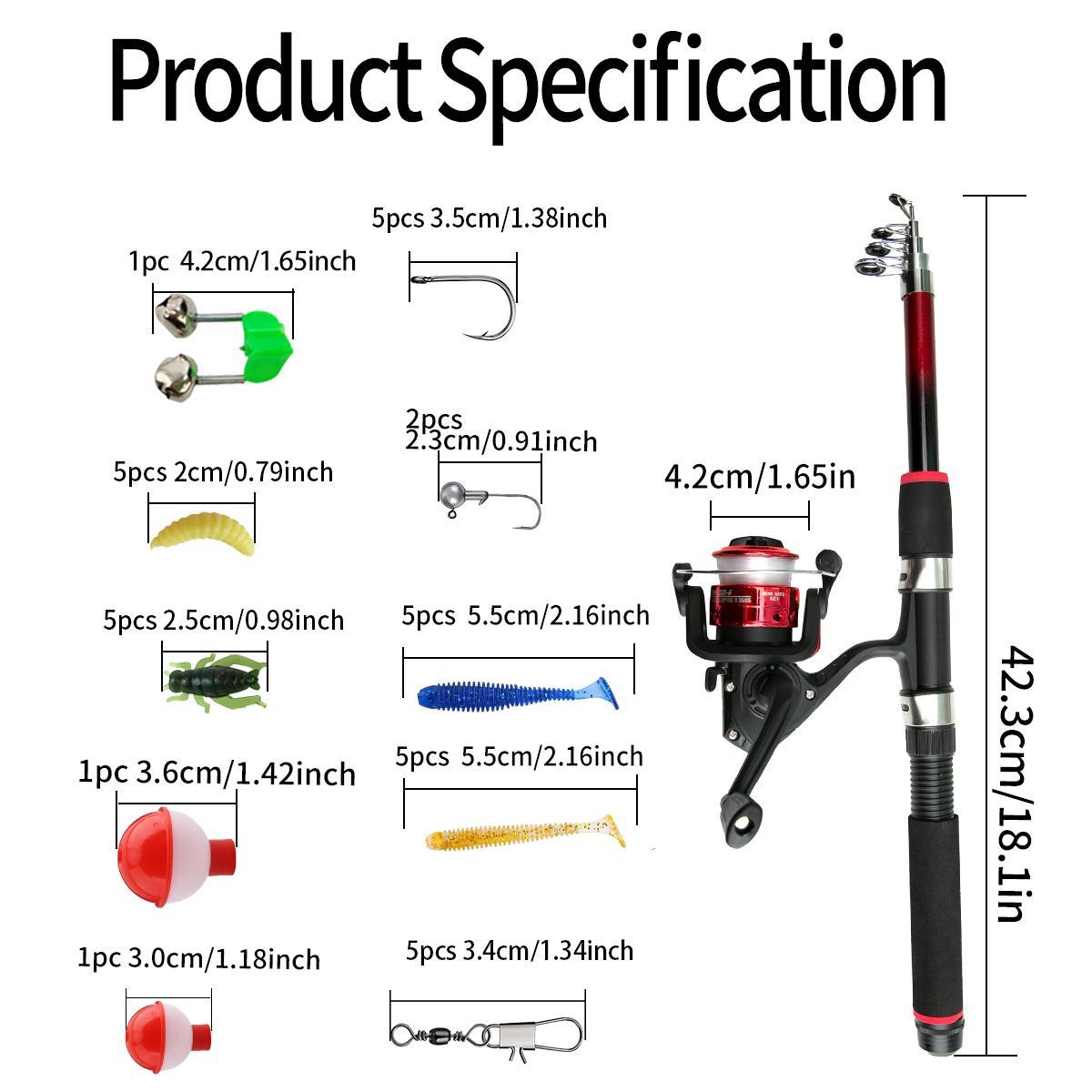 1.8 m Telescopic Fishing Rod and Reel Accessories Set, Fishing Gear, Portable Travel Fishing Pole Set, Fishing Accessories for Outdoor Fishing, Fishing Hook Set, Fishing Swivels Snap, Fishing Supplies