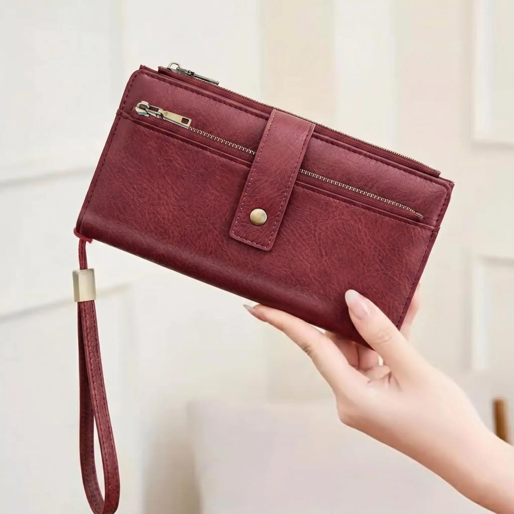 Women's Real Leather Long Shape Envelope Clutch - Chic, Elegant, RFID Blocking, High-Capacity, Solid Color Long Wallet for Daily Use, Festive Party Gift