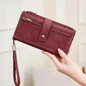 Leather Clutch Purse Solid Color Long Wallet RFID Blocking For Women Daily Travel Gift