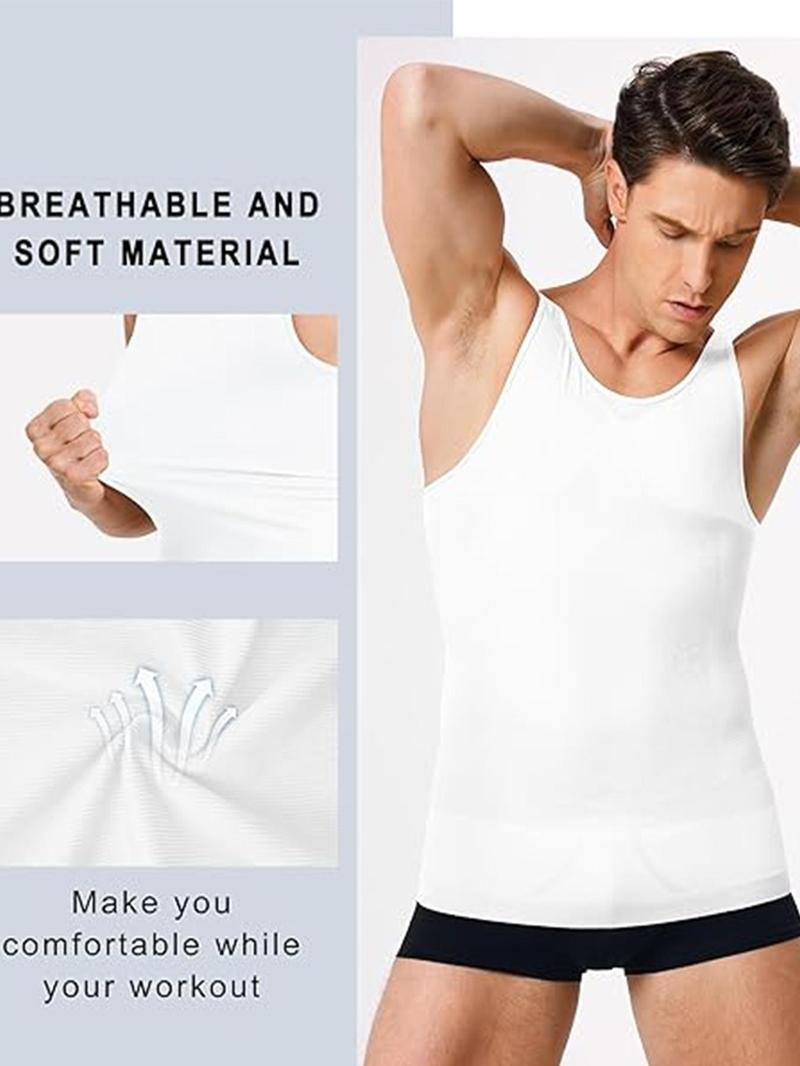 Men's Solid Color Compression Vest, Casual Comfortable Breathable Tummy Control Shaper Tank Top, Men's Shapewear Top for Daily Wear, Shaping Top
