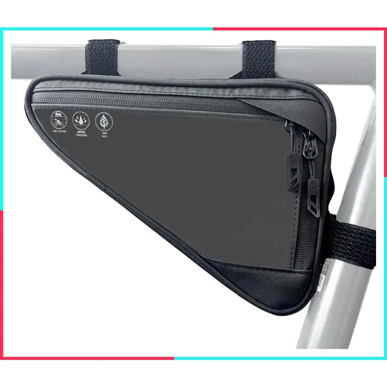 Reflective Water-Resistant Bike Frame Bag - 2L Bicycle Triangle Pouch with Dual Side Pockets, Cycling Storage for Mountain & Road Bikes