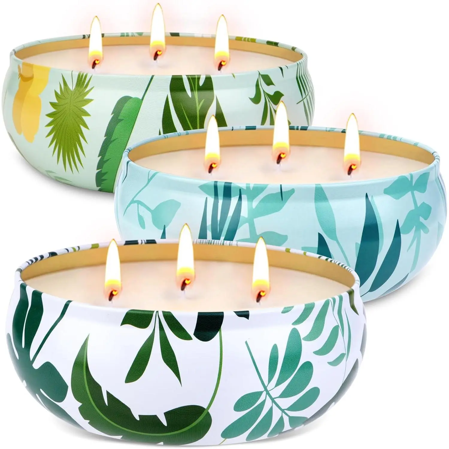 3-Pack 3-Wick Large Outdoor Citronella Candle Set, 200-Hour Burn Time, Soy Wax, Lemongrass Scent for Patio, Garden, Camping