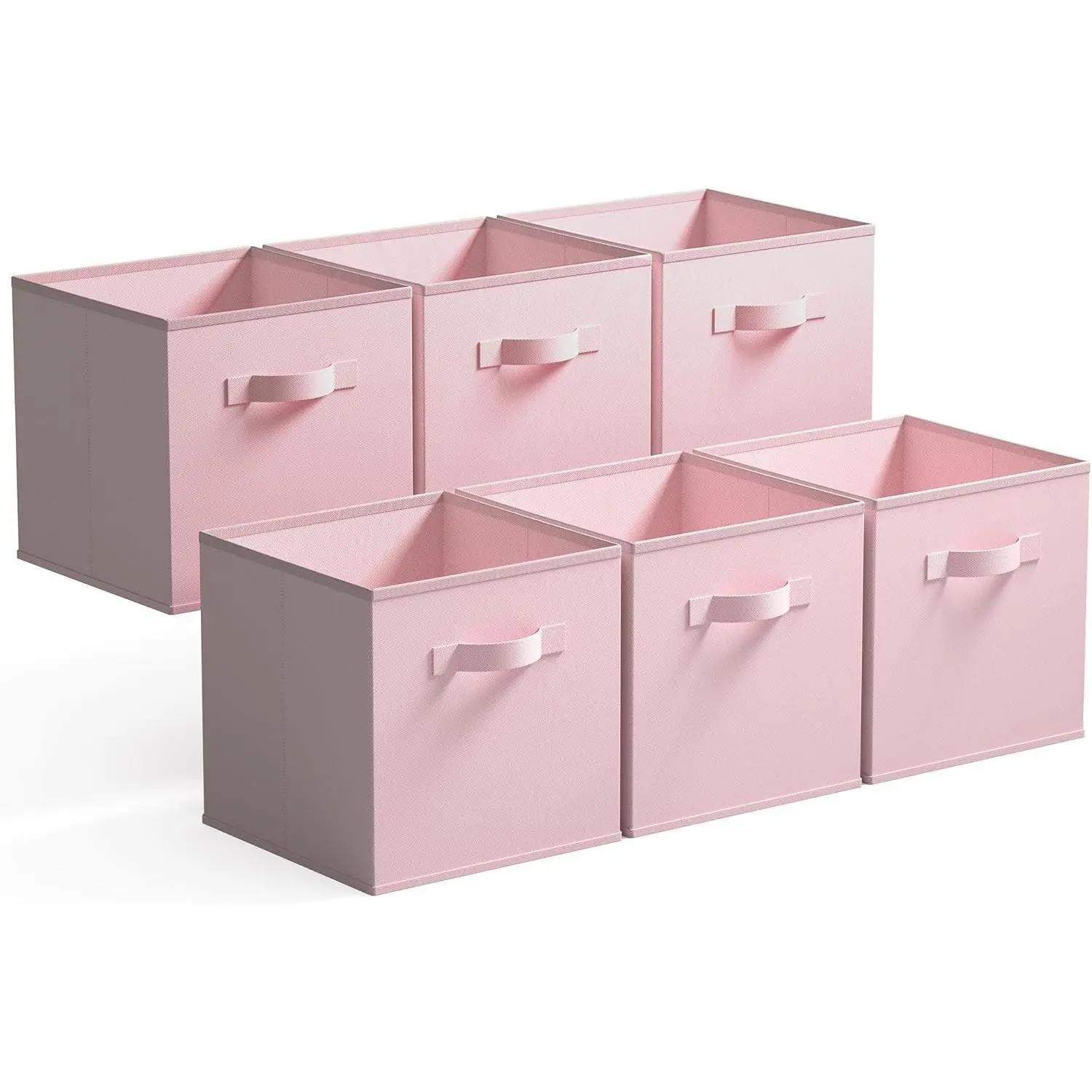 Cube Storage Bins, 11 Inch 6 Pack Storage Cube Organizer, Foldable Fabric Storage Boxes with Handle, Decorative Clothing Storage Baskets for Shelves, Closet, Pink