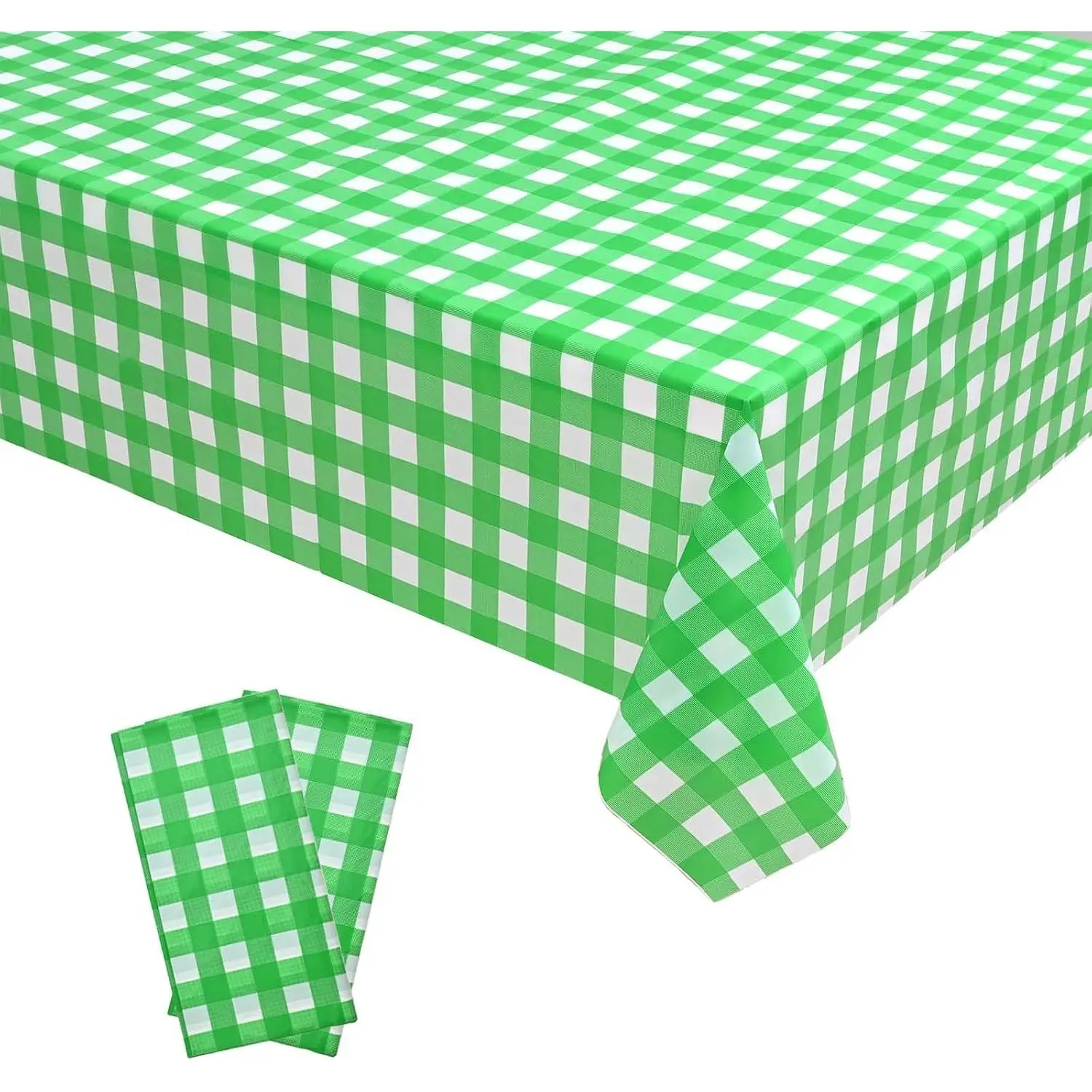 2 Pack Green Gingham Tablecloth - Green & White Checkered Plastic Tablecloth, 54 x 108 Inch for Birthday & Holiday Parties