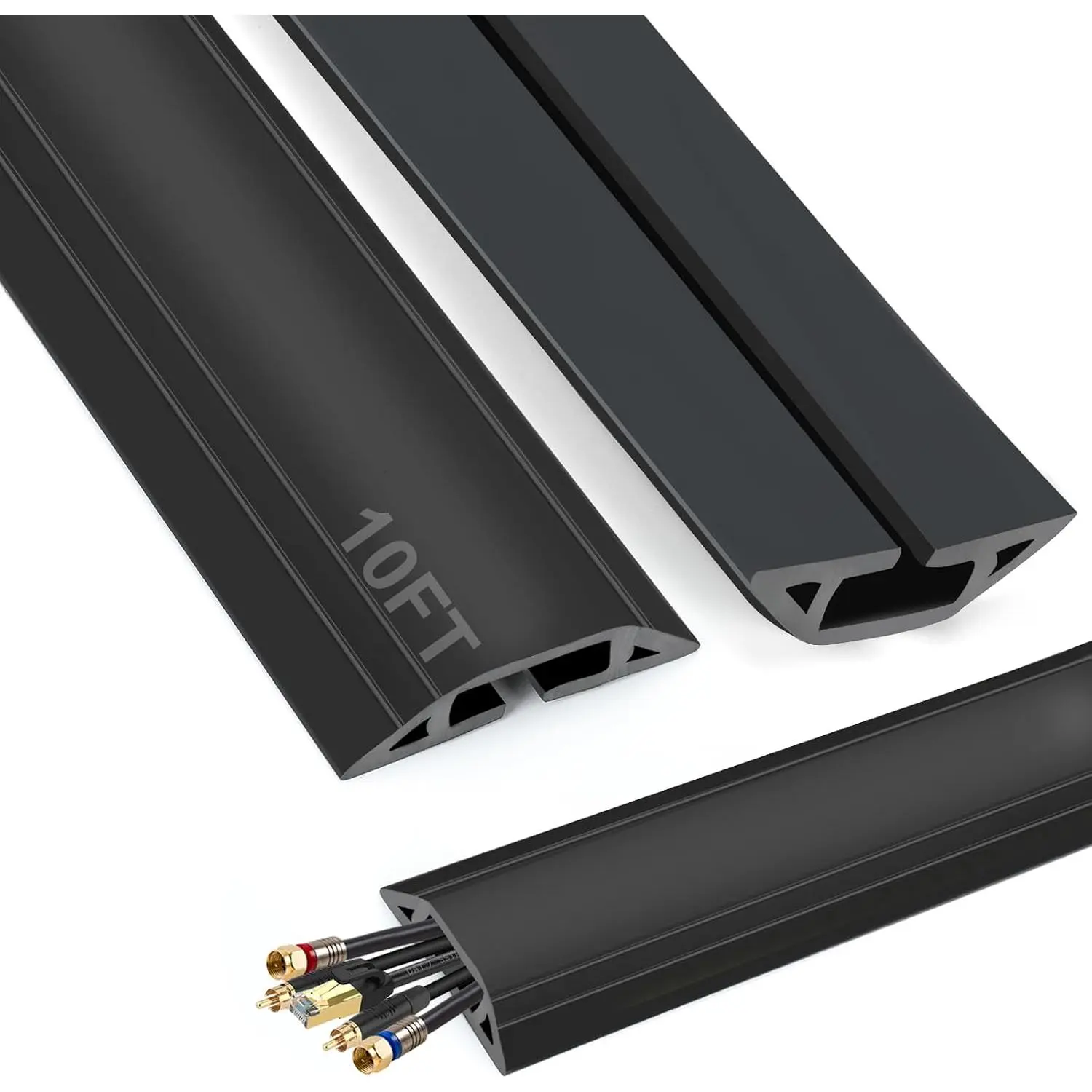 10 ft Cord Covers for Wires  Floor, Heavy Duty PVC Duct Floor Cord Cover, Floor  Cover Easy to Unroll  Trip Hazard for  Office or Outdoor Settings (Black)