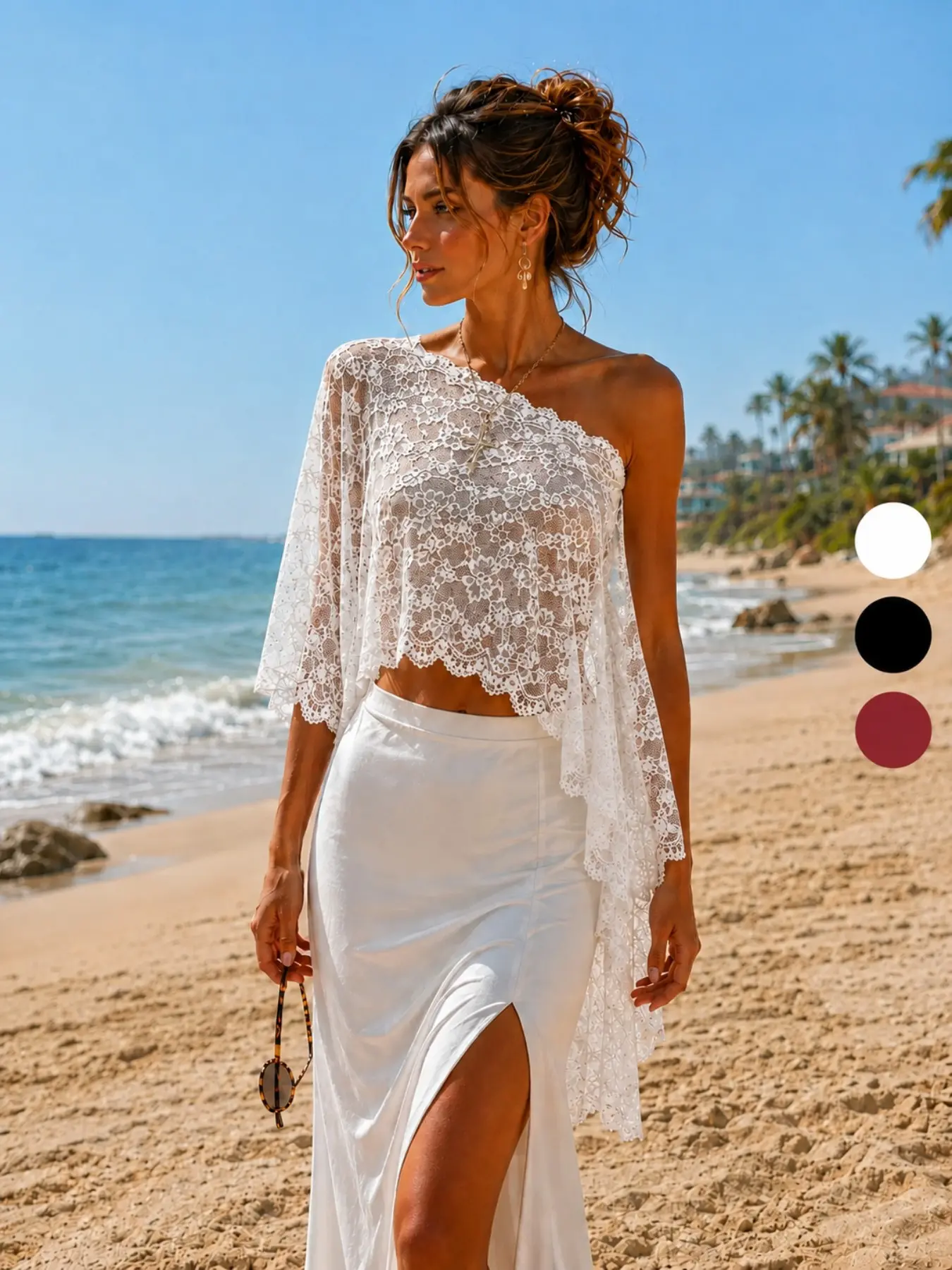 Women's Summer Chiffon Lace Shawl, Beachwear Cover Up, Loose Fit, Perfect For Vacations, Summer Activities, Weddings, And The Beach. Bohemian Style, New For 2026. Love Island Outfit, Trinity Outfit. Available As A Single Piece Or As A Two-Piece Set.