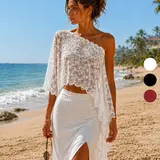 Women's Summer Chiffon Lace Shawl, Loose Fit, Perfect For Vacations, Summer Activities, Weddings, And The Beach. Bohemian Style, New For 2026. Love Island Outfit, Trinity Outfit. Available As A Single Piece Or As A Two-Piece Set. Summer Coverup