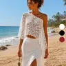 Women's Summer Chiffon Lace Shawl, Loose Fit, Perfect For Vacations, Summer Activities, Weddings, And The Beach. Bohemian Style, New For 2026. Love Island Outfit, Trinity Outfit. Available As A Single Piece Or As A Two-Piece Set. Summer Coverup