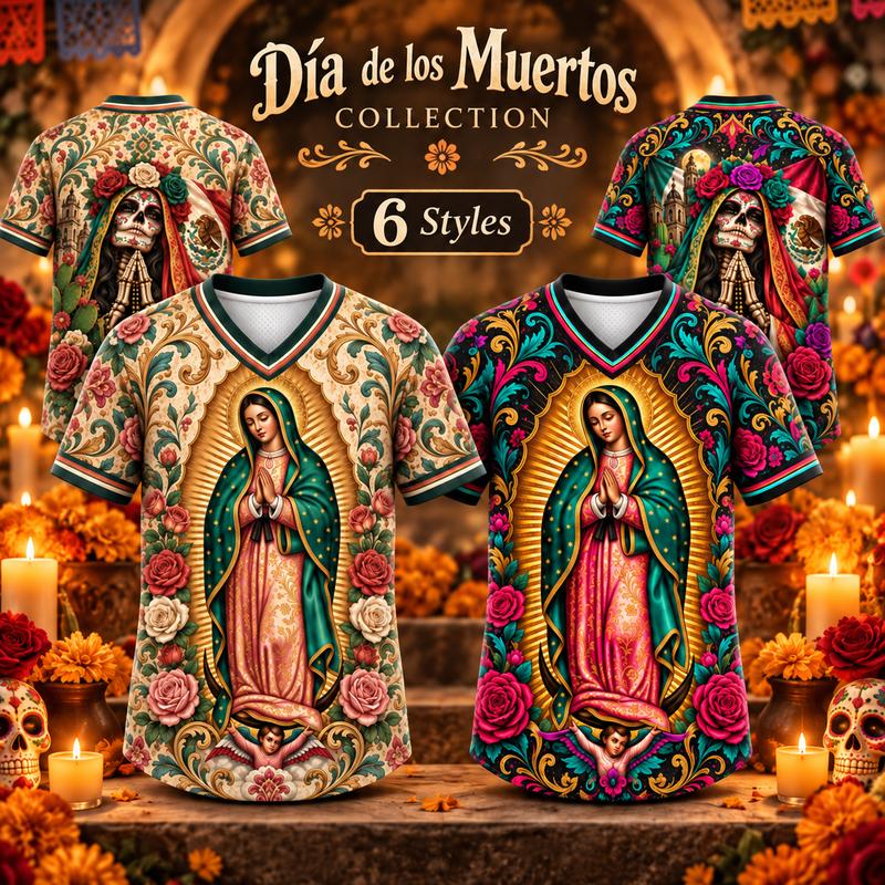 Day of the Dead Our Lady of Guadalupe Tshirt - Mexican Cultural Festival Short-Sleeved Floral Print Top (Sports & Outdoor Professional Clothing)