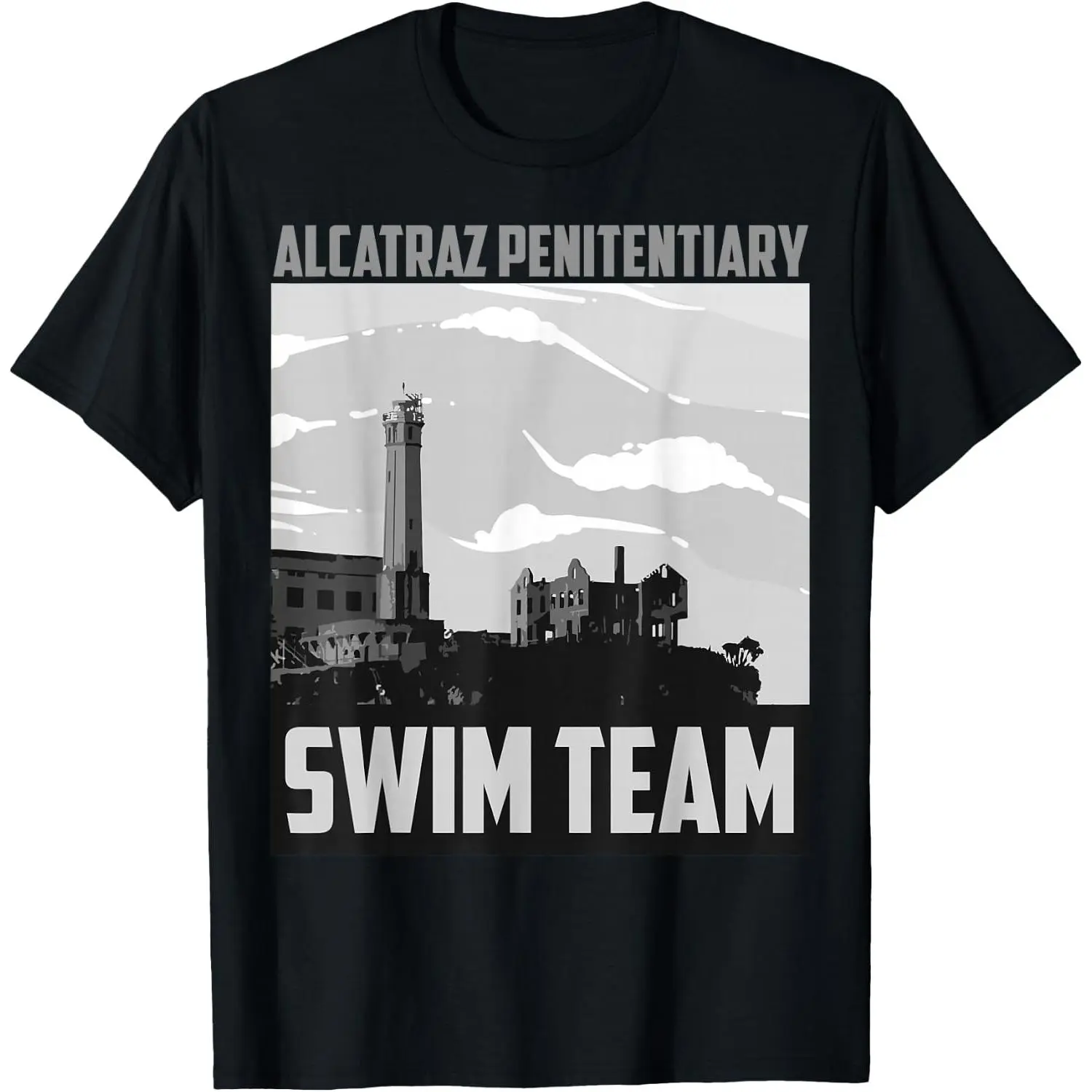 Men's Unisex 100% Cotton Short-Sleeve Classic Streetwear T-Shirt, "Alcatraz Prison Swim Team" Funny Historical Graphic, San Francisco Travel Humor, Breathable Day Casual Wear, Unique Gift