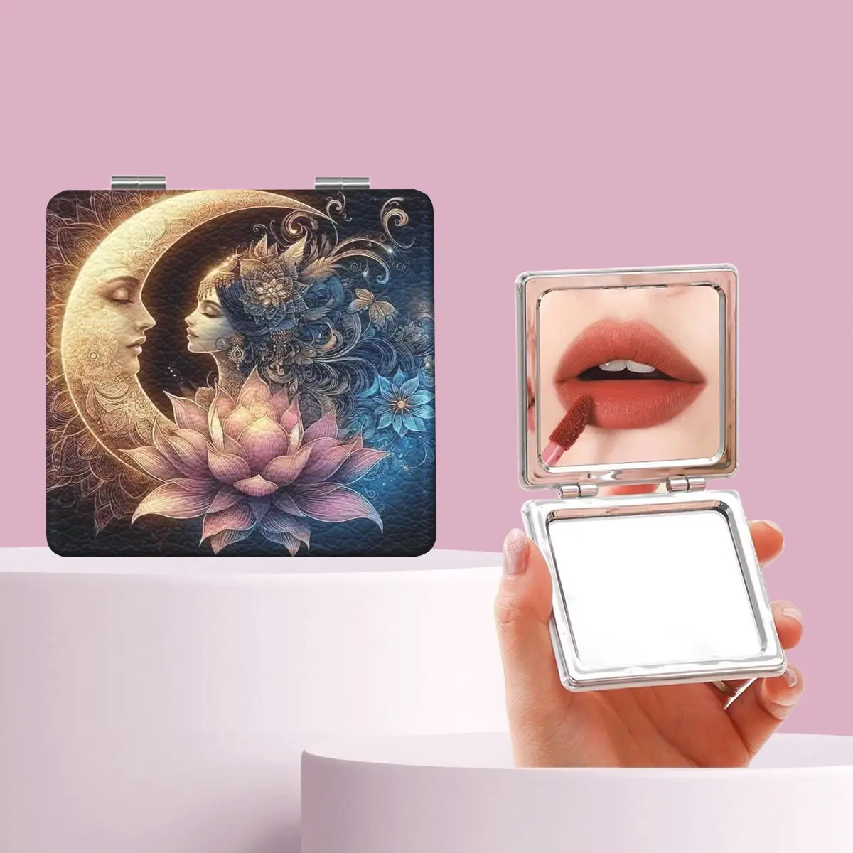 European Vintage Moon Goddess Flower Makeup Mirror, Foldable Mini Handheld Mirror, Perfect for All Occasions, Gift for Friends and Family