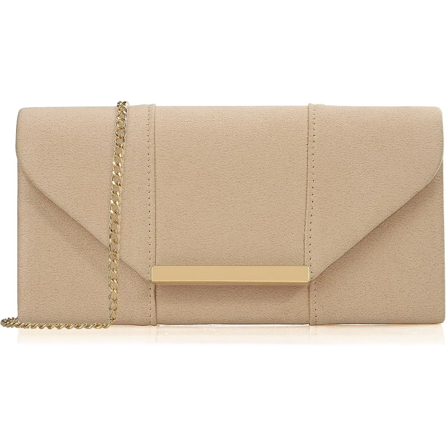 Women Faux Suede Envelope Clutch Purse Evening  Handbag Foldover  Crossbody Bag