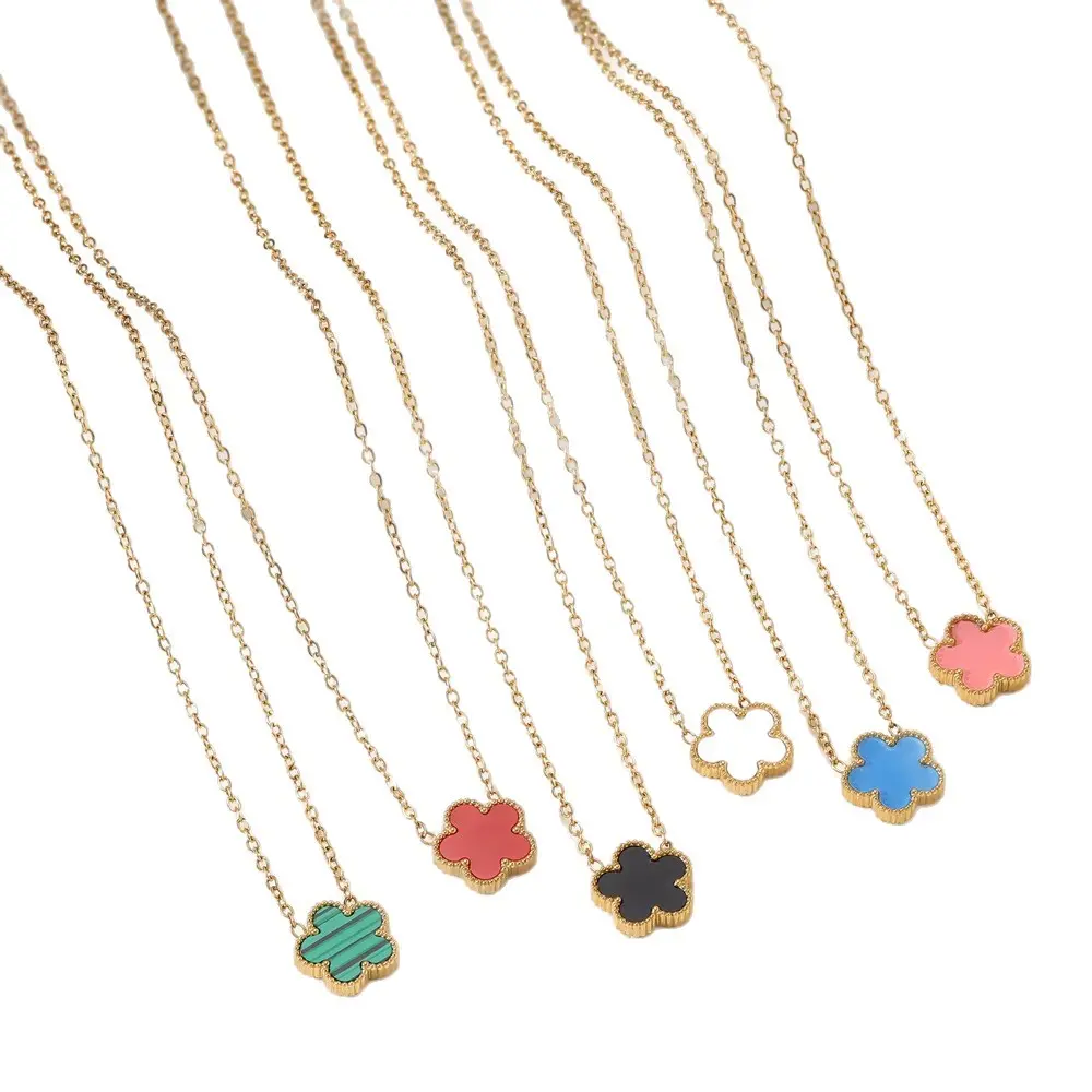 Gold Plated Clover Necklaces for Women - Black Onyx & Mother of Pearl Gemstone Pendant Necklace - Adjustable Chain Hypoallergenic Jewelry Gifts everyday jewelry elegant jewelry gift hip hop jewelry non-tarnish faith jewelry boujee gift