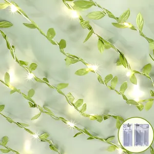 Battery Powered Warm Color LED Small Green Leaf String Lights, Battery Box Small Green Leaf String Lights, Suitable for Indoor, Wall, Birthday Atmosphere, Weddings, Parties, Christmas, Valentine's Day, Easter Spring Decoration.