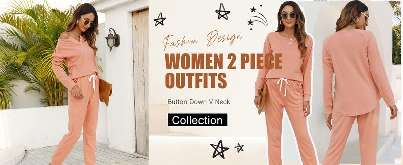 WIHOLL Two Piece Outfits for Women Lounge Sets Button Down Sweatshirt Sweatpants Sweatsuits Set with Pockets WIHOLL Two Piece Outfits for Women Lounge Sets Button Down Sweatshirt Sweatpants Sweatsuits Set with Pockets
