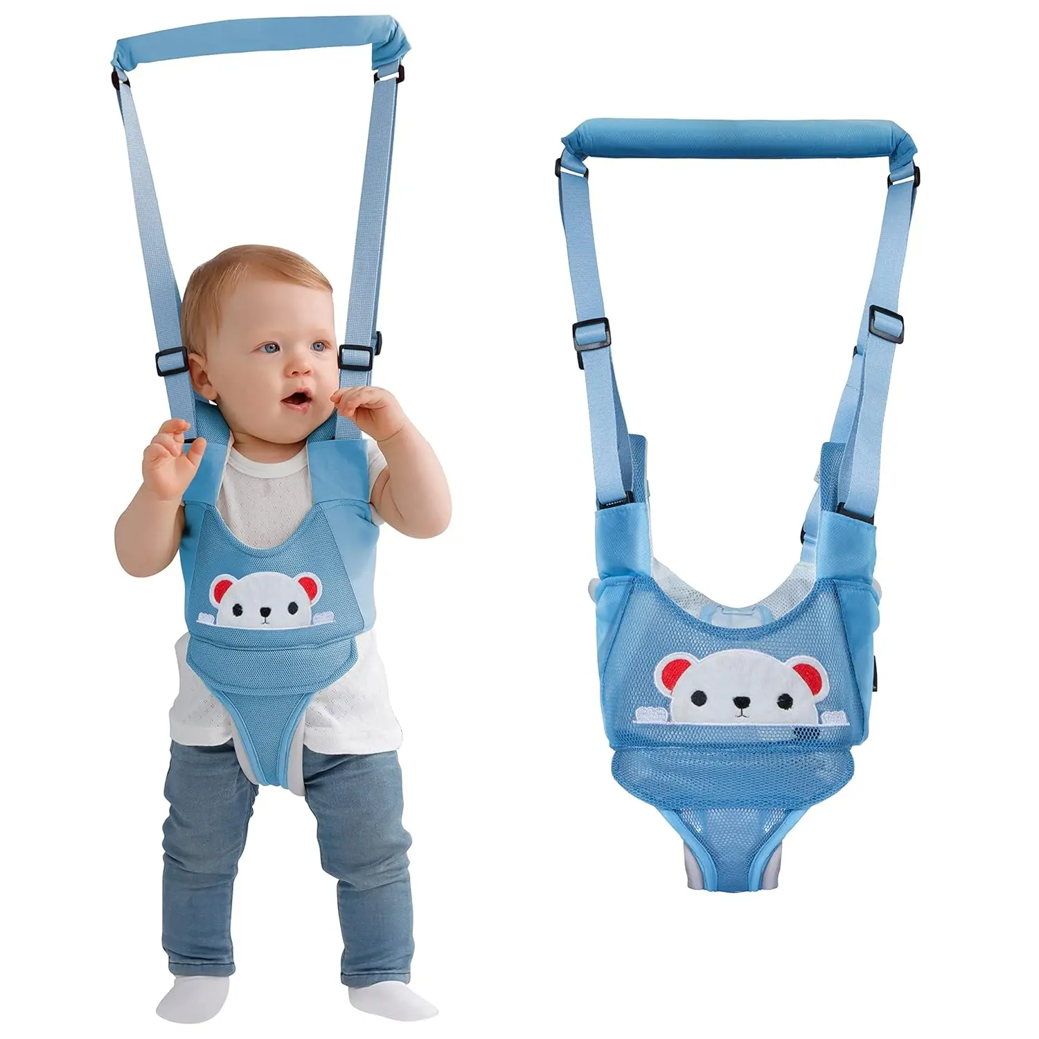 Vest Style Baby Walking Harness, Fabric Toddler Assist Trainer with Handheld Handle and Adjustable Belt for Easy Support, Handhold Assist