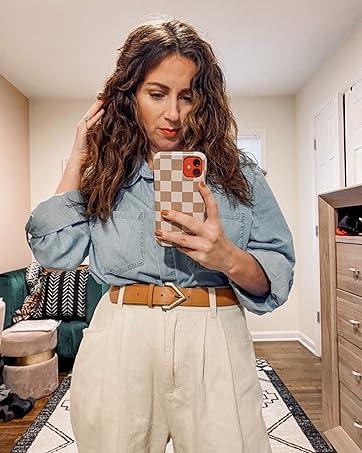 FMEYOA Women's Button Down Denim Shirt Casual Collared Long Sleeve Pocket Blouses