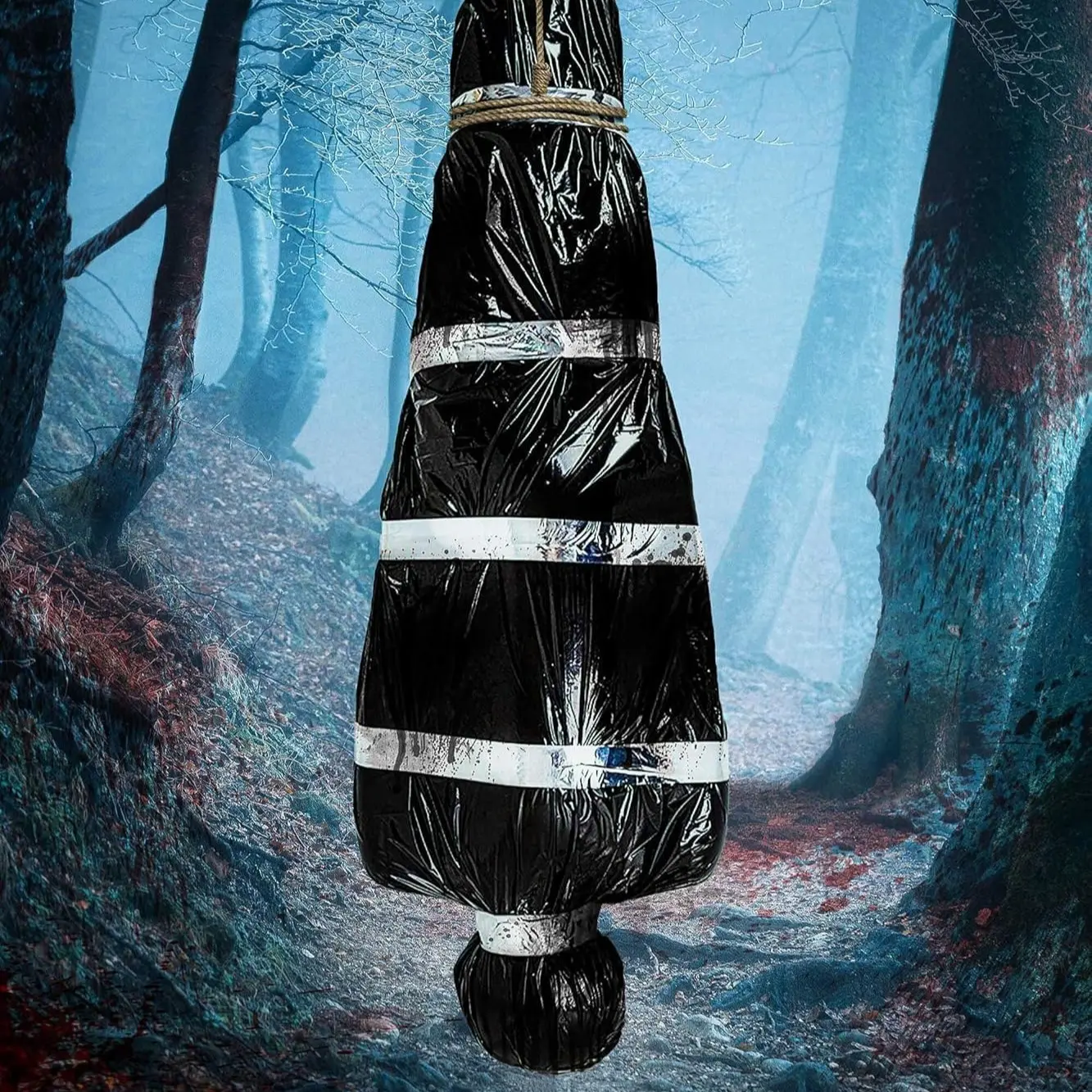 Halloween Horror Party Props Inflatable Outdoor Realistic Dummy Corpse Decor, Ghost House Room Prank Atmosphere Setup, Includes Air Pump, Tape, Hemp Rope