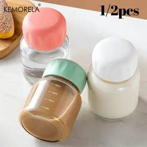 Kemorela Mini Glass Milk Bottle with Lids, Portable Drink Containers for Coffee, Milk & Herbal Tea, Compact Travel Friendly Glassware
