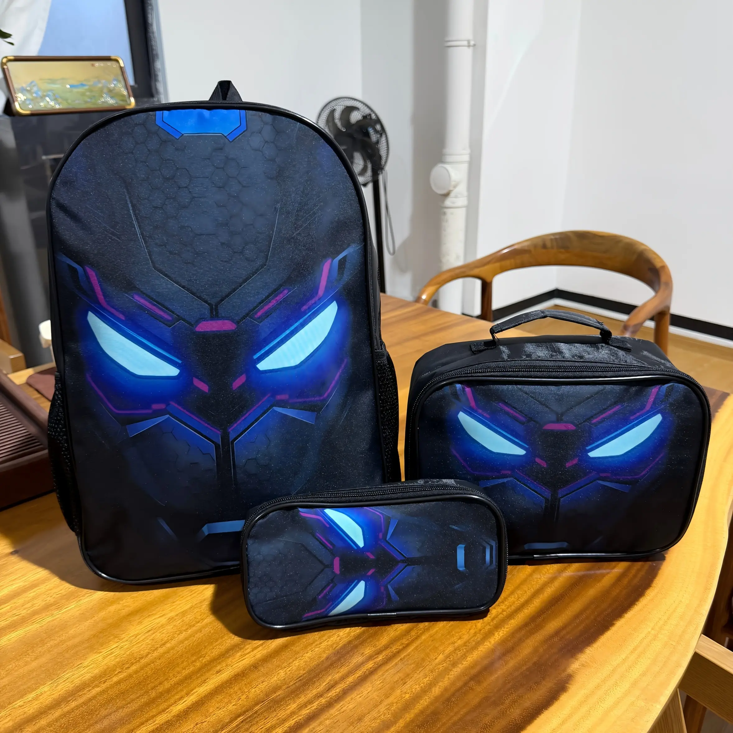 3pcs Cyberpunk Casual Backpack Set, Heavy Polyester Fiber Backpack, Laptop Bag And Accessory Pouch, Adjustable Thickened Shoulder Straps And Reinforced Zipper, Suitable for Work, Travel, Gaming - Unisex Fashion Backpack