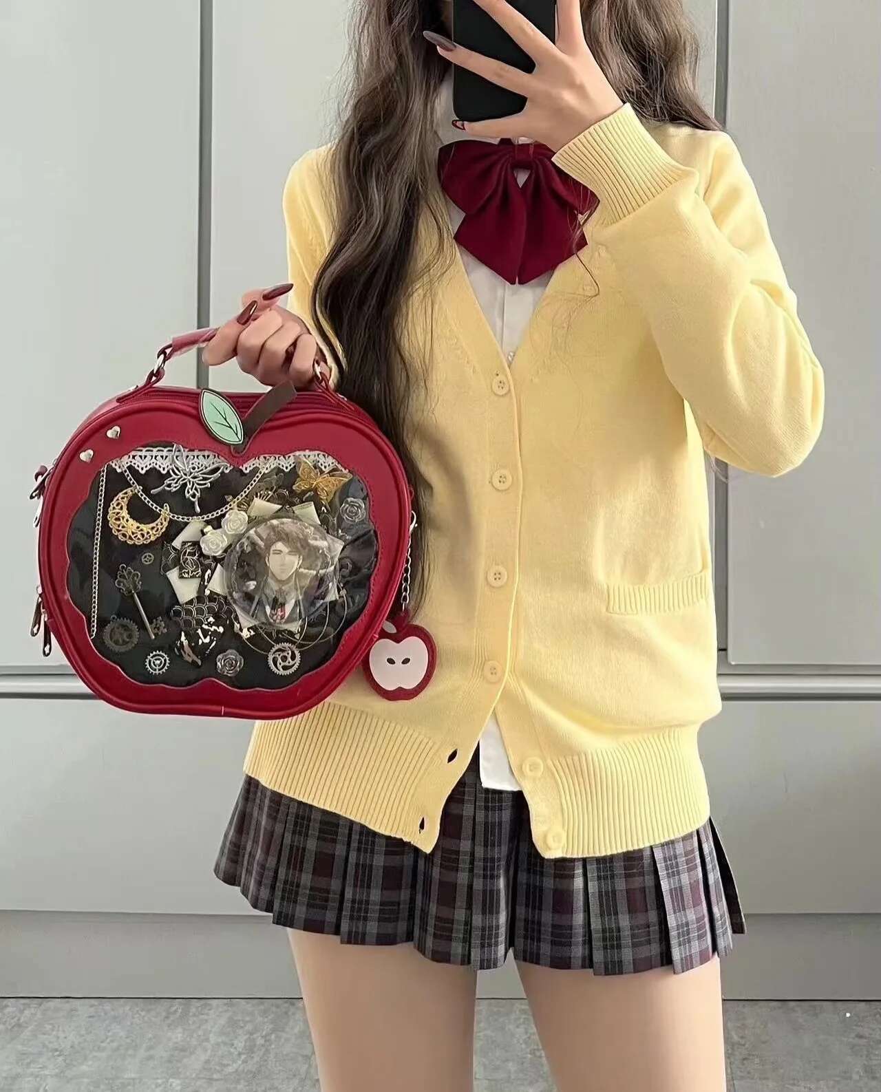 Y2K New Niche Design Apple Ita Backpack Harajuku Girl Transparent Pocket Cute Crossbody Bag DIY Display Knapsack Fashion Handbag