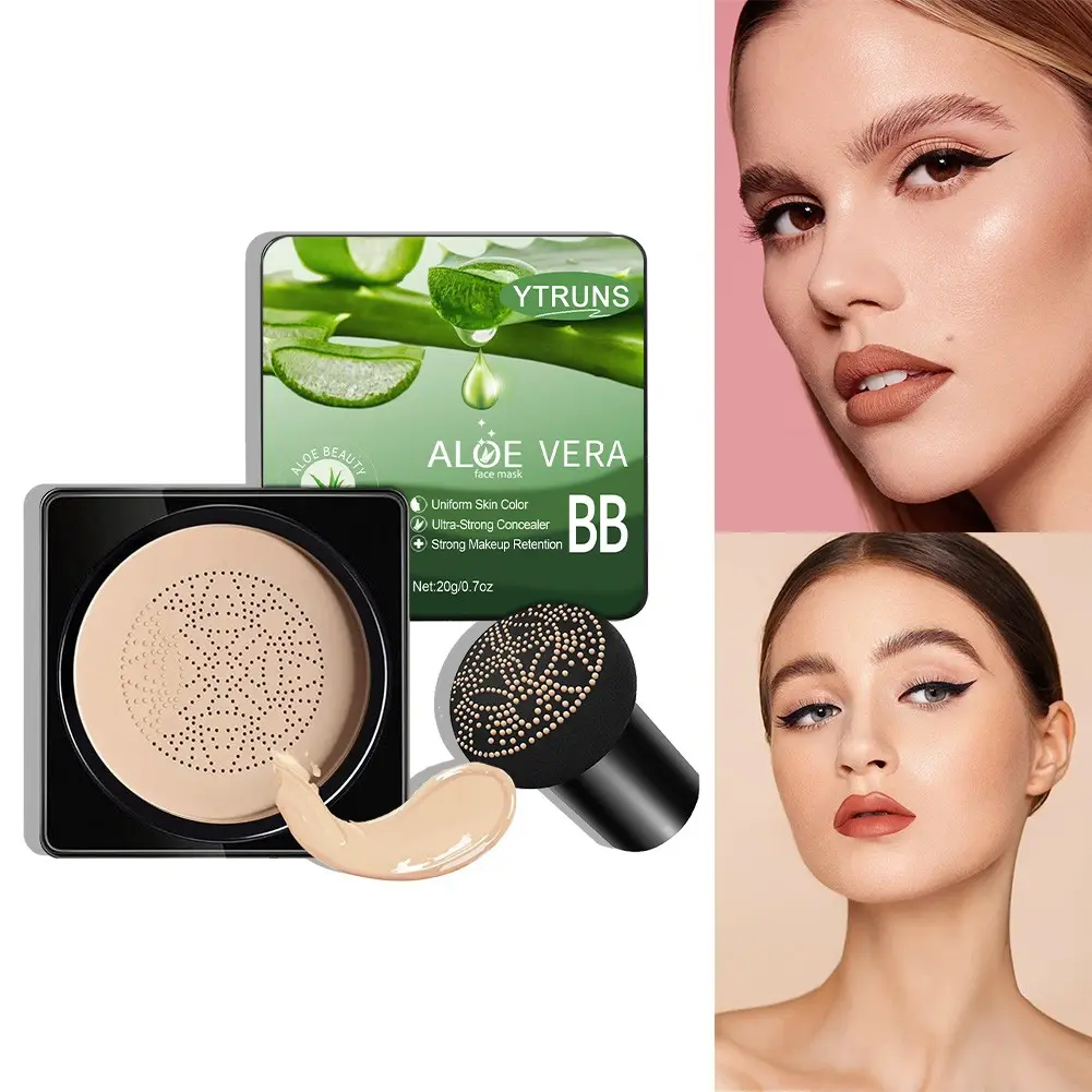 Mushroom Head Air Cushion BB Cream Foundation, Moisturizing Concealer Makeup Base, Lightweight Full Coverage Cushion Foundation, Hydrating Primer Cream, Long Lasting Natural Finish Face Makeup for Daily Wear, Travel and Photo Look, Tinted Bb Cream