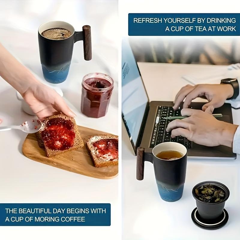 Ceramic Tea Cup Set, 1 Count Handmade Ceramic Coffee Cup with Filter, Creative Retro Cup, Traditional Tea Cup, Drinking Tea Cup, Drinkware for Home Office