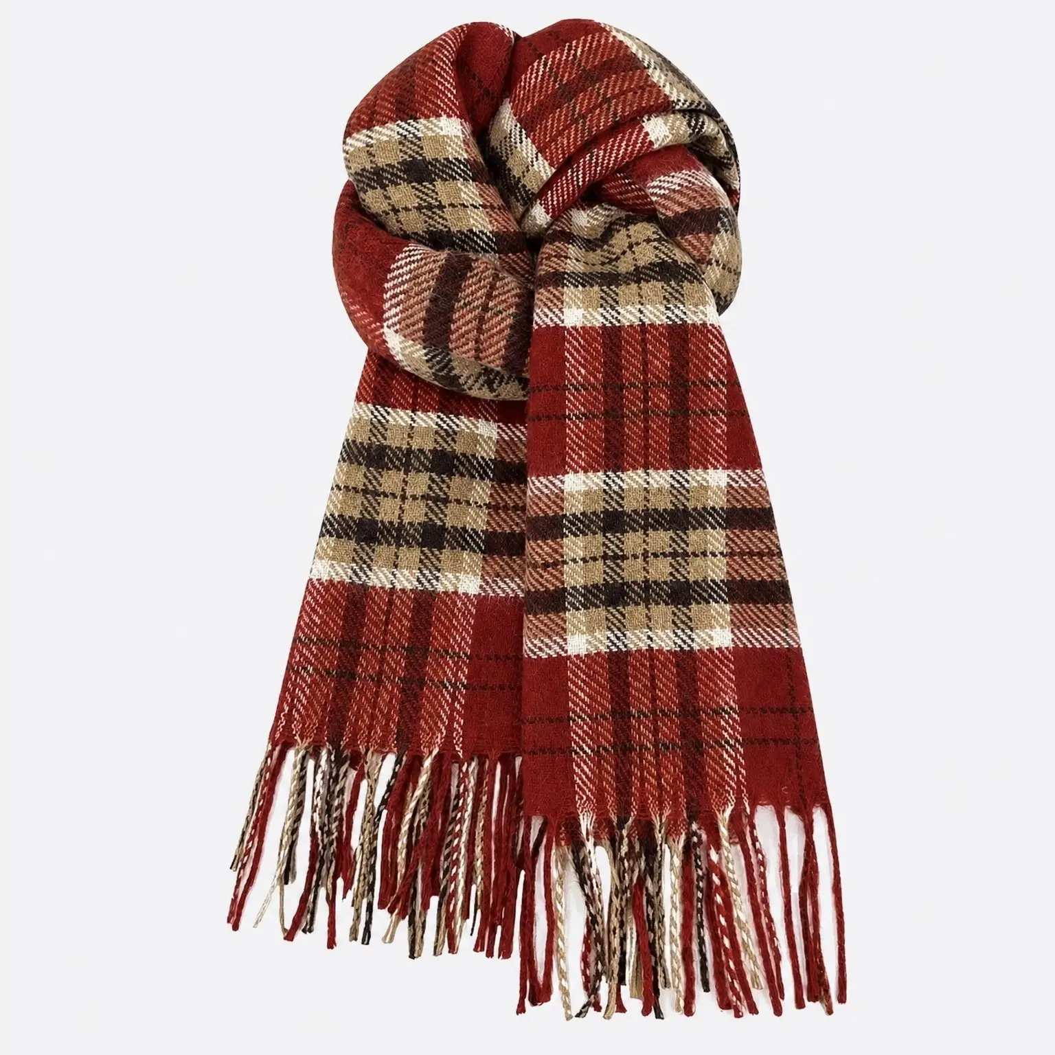 Autumn Winter Fashion Unisex Plaid Imitation Cashmere Scarf Festive Crimson Color Premium Knit Fabric Versatile Wear for Couples