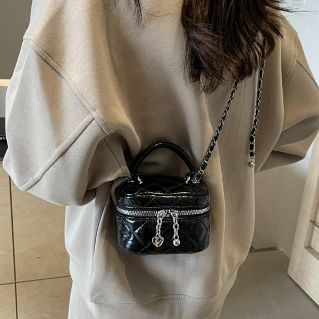 Mini Women Handbag, Fashion Solid Color Embroidered Rhombic Crossbody Bag Cute Coin Purse With Heart Decoration Y2k Shouldr Bag Suitable for Holding Cards And Keys Suitable for Daily Use, Shopping and Travel