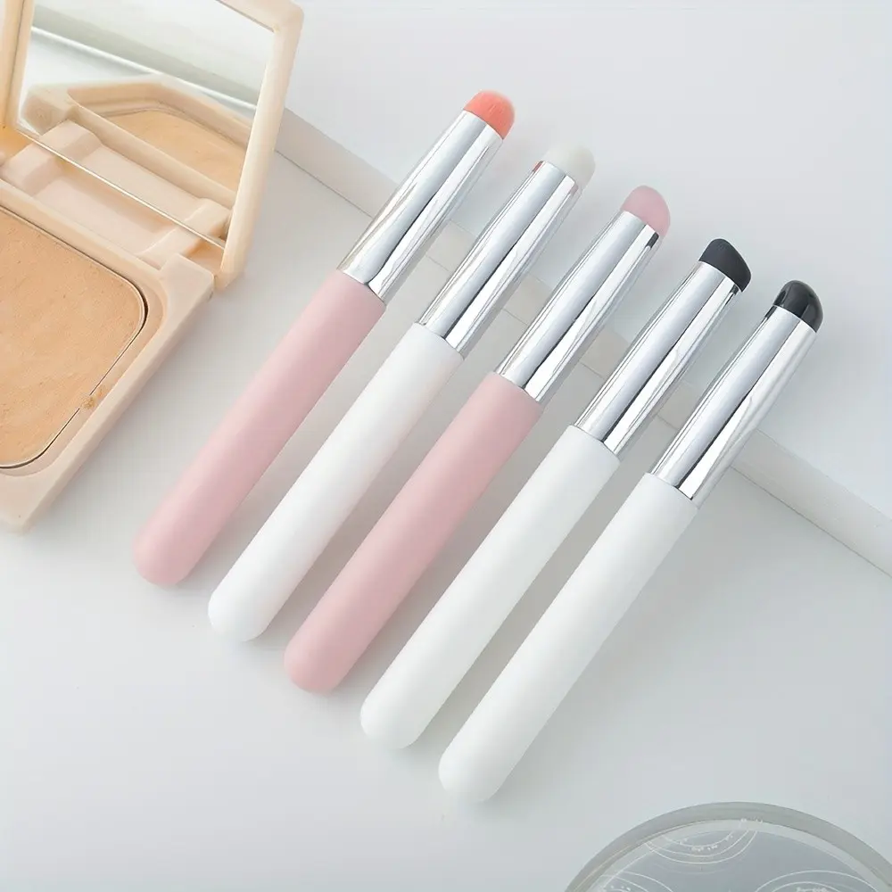 Professional Lip Brush, Silicone Makeup Brush, Round Head Lipstick Applicator, Lip Concealer Brush, Lip Blending Brush with Lid, Silicone Brushes