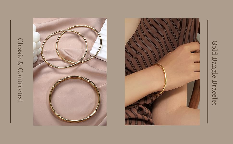 YADOCA 3mm 14K Gold Plated Bracelet Stainless Steel Glossy Thin Round Bangle Bracelet for Women Oval Solid Stackable Bracelets Set