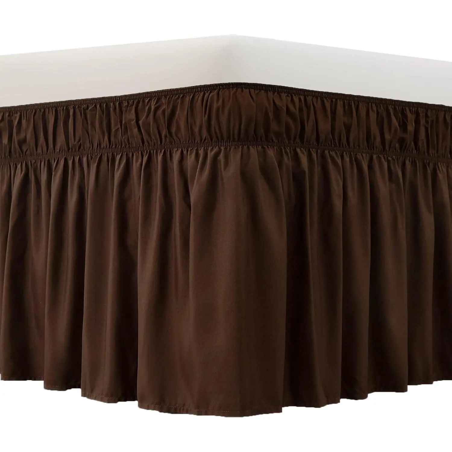 Bed Skirt Sides Elastic Wrap Around Dust Ruffled Bed Skirts Easy On/16 Inch Tailored Drop, Chocolate, Twin/Full