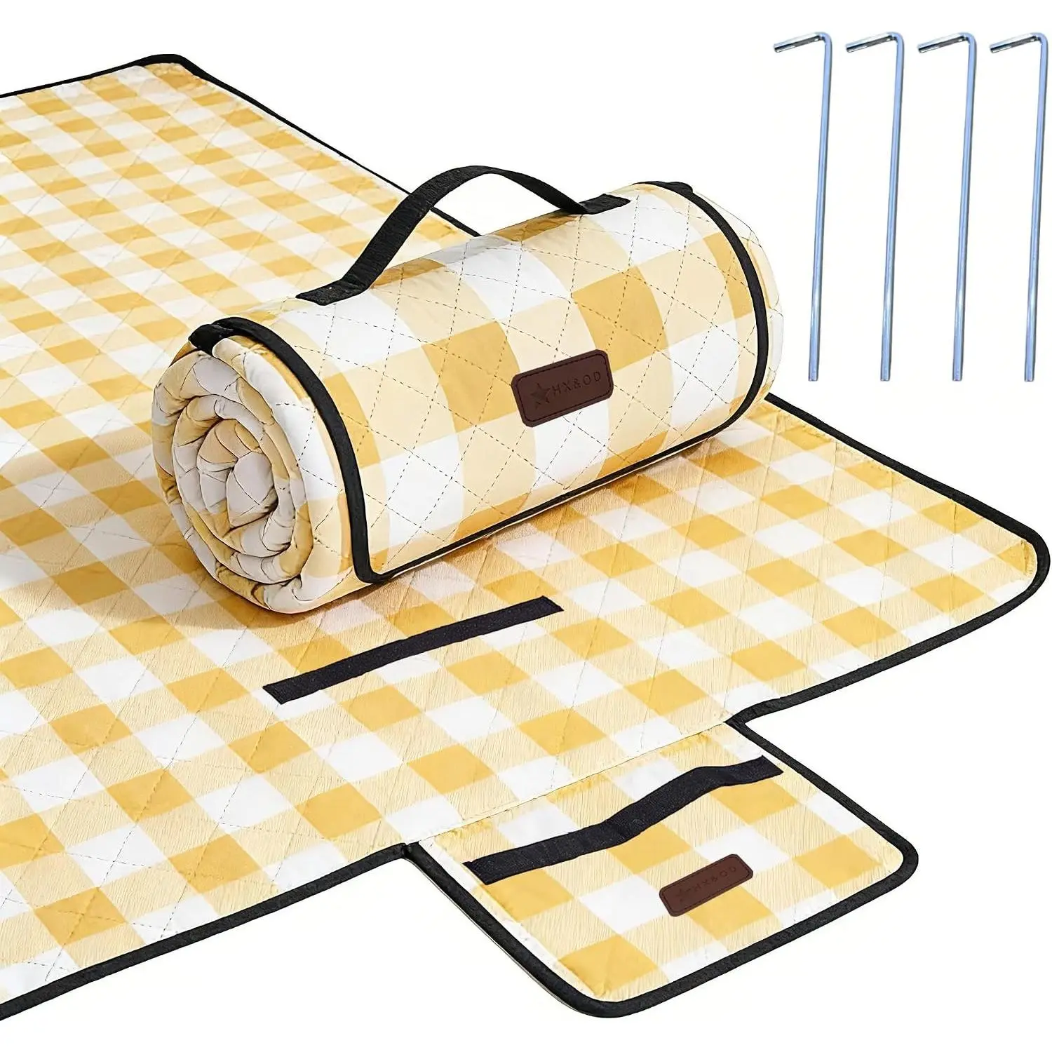 Outdoor Gingham Picnic Blanket - Unisex, All Seasons, 80x80in Thick Fabric Waterproof Foldable Mat for Beach, Camping, Grass Lawn Accessories, Cute Couple Gift