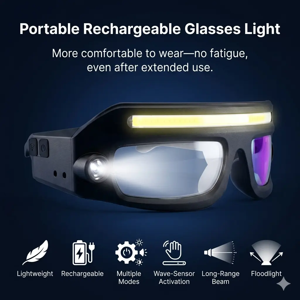 Outdoor Hiking Fishing Multi-function Glasses Light TYPE-C Rechargeable Warning Headlamp Compact Portable Inductive Glasses Headlight
